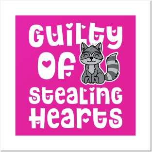 Guilty Of Stealing Hearts Valentines Day Raccoon Cute Funny T-Shirt Posters and Art